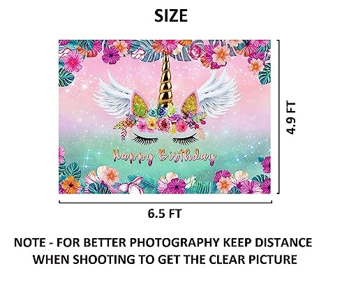 Image of 1 pc Unicorn Theme Backdrop Cloth (6.5ft X 5ft) Magical Unicorns Backdrop Curtain for Birthday Unicorn Theme Birthday Decorations (Pack of 1, Multicolor)