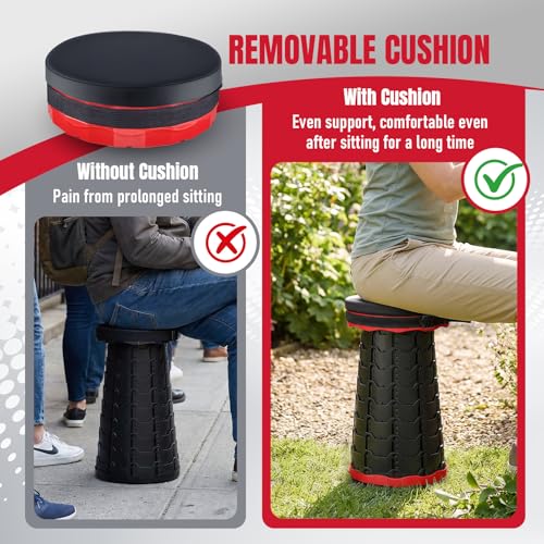 Image of 2026 Upgraded Collapsible Stool with Cushion, Portable Folding Stool for Adults Heavy Duty, Camping Stools for Outdoor Camping Travel Hiking Fishing, Adujstable Folding Chair Footrest,Red