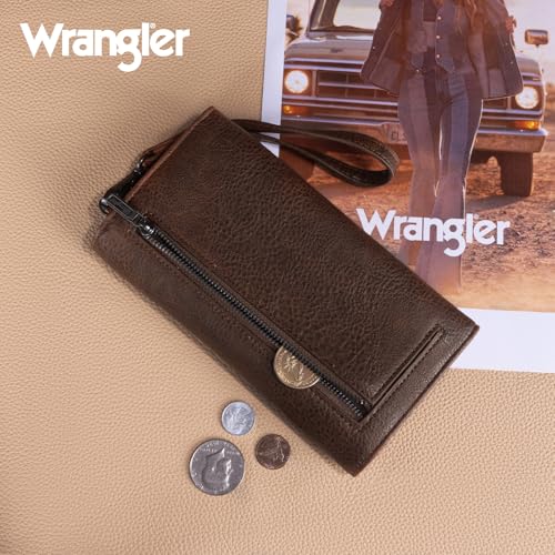 Image of Montana West X Wrangler Women's Wallets Large Wristlet for Woman Ladies Female Trifold Cash Wallet with Wrist Strap and Rfid Lining