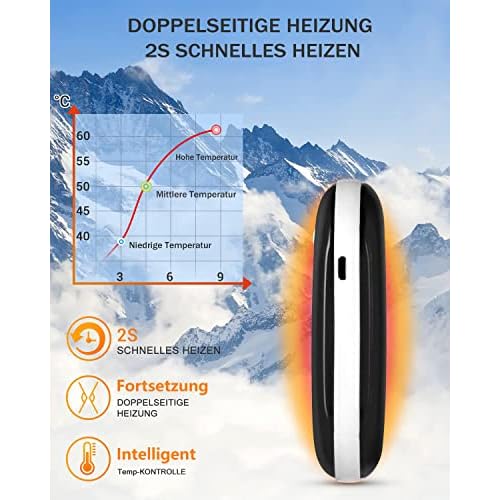 Bild 3 Handwärmer,2 in 1 wiederaufladbar elektrisch,5200mAh,tragbar,USB Taschenwärmer,Schnellladung wiederverwendbarer,Wintergeschenk für Männer und Frauen,Wandern,Camping,Outdoor,Büro (Black)