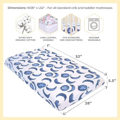 Image of Burt's Bees Baby Essential Organic Cotton Fitted Crib Sheet, Breathable for Boy Girl Standard Crib & Toddler Mattresses