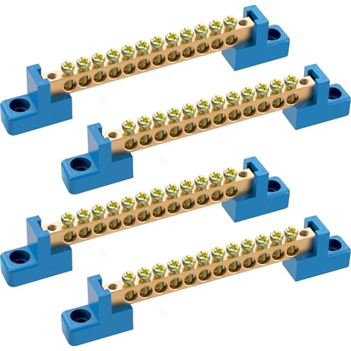 4 Pack 12 Position Neutral Bus Bar Terminal Block, Blue Insulated Electrical Bus Bar with Screws for Distribution and Breaker Boxes