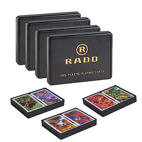 Image of RADO Switzerland Premium Plastic Playing Cards (Pack Of 8) - 4 Sets Of Twin Packs, Bridge Size, Multicolor Cards Packed In A Two Piece Container, Cards For All Ages Used For Card Games, Poker&Rummy