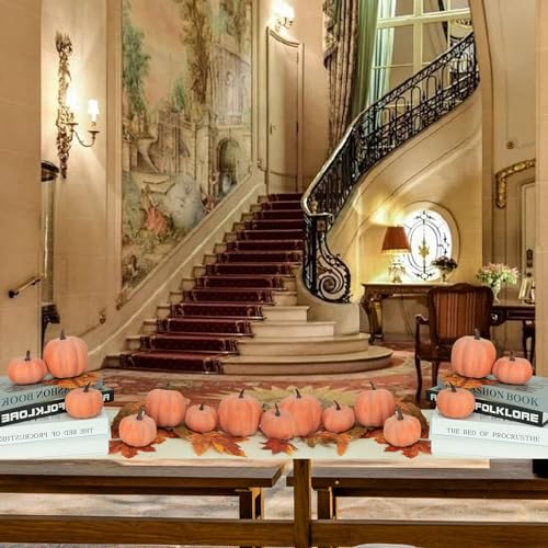 Image of Ghrdopy Fake Pumpkins, 8 Pcs Orange Artificial Pumpkins, Plastic Pumpkins for Thanksgiving Party Table Centerpiece Autumn Home Decoration-B