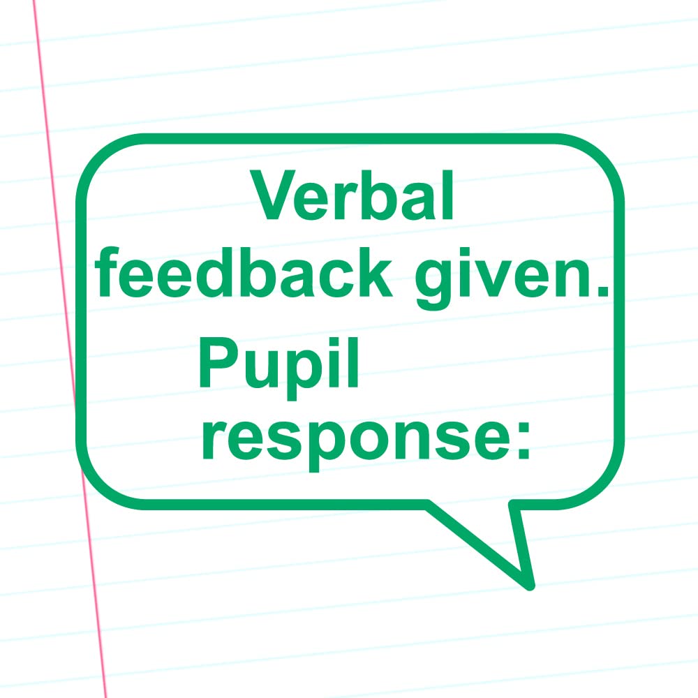 Classroom Capers Green Verbal Feedback Given. Pupil Response: Teacher Self-Inking Stamp For Marking. 26X31mm, Reinkable, Ink