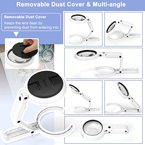 22X 10X Magnifying Glass With Light And Stand, 3.35Inch Large Foldable Handheld Magnifying Glass With Dimmable 8 Led, Hands Free Lighted Desktop Magnifier For Reading, Jewelry, Crafts, Cross Stitch #TOP4