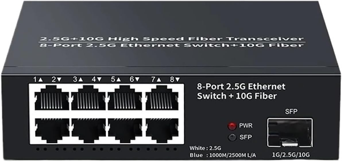 8-Port 2.5GbE Ethernet Switch 2.5Gbps Network Switch 1-Port 10GbE SFP+ Slot Home Lab Unmanaged Switch and Play(UK Adapter)