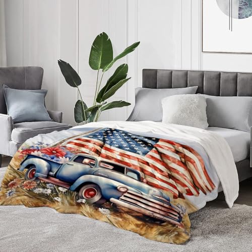 Image of YeeJu Patriotic Throw Blanket Queen Size Big 4th of July Memorial Day Fourth of July Blanket Bed Couch Soft Fleece Blanket Stars and Stripes Red White Blue American Flag Veteran Blanket 90x90