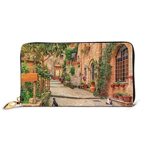 Preisvergleich Produktbild JHGFG Rustikaler toskanischer Stil Italien RFID-Blocking-Reißverschluss für Damen Brieftasche Echte Lederkupplung Langer Kartenhalter Organizer Wallets Große Reisetasche