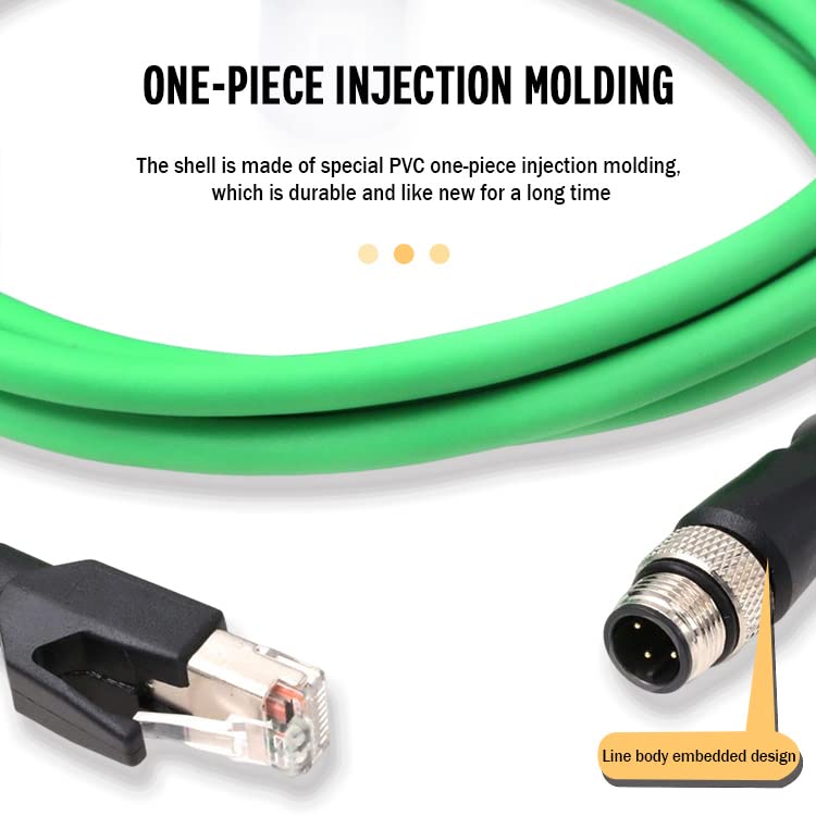 EONVIC M12 Ethernet Cable High Flexible M12 to RJ45 Patch Cord 4Pin D-Coded Industrial Shielded Cat5e SFTP 26AWG Waterproof IP67 for Cognex Industrial Ethernet High Flex Cable - Image 4