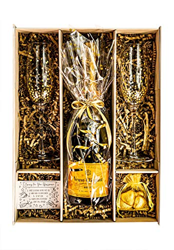 Veuve Clicquot Champagne 75cl Gold Polka-Dot Gift Set With 2 Matching Champers Wine Flutes and Chocolates - Birthday or Thank You Gift Box for Women & Men (Veuve Clicquot)