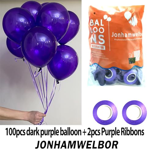 Image of Jonhamwelbor Dark Purple Balloons 12 inch 100 Pack Deep Royal Purple Latex Balloons for Women Birthday Baby Shower Wedding Bachelorette Party Decorations