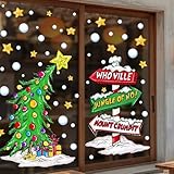 XIMISHOP 4 Blätte Große Weihnachten Fensteraufkleber,Schräger Klein Weihnachtsbaum Fensterdeko Fensterbilder Selbstklebend Winterliche Atmosphäre Fenstersticker Für Weihnachts Innen Haus Deko