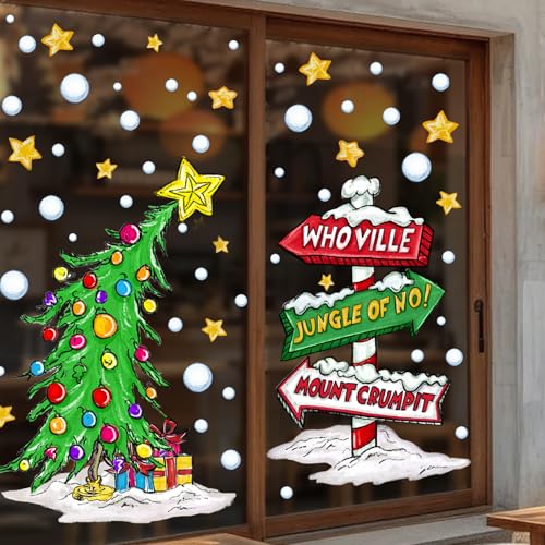 XIMISHOP 4 Blätte Große Weihnachten Fensteraufkleber,Schräger Klein...