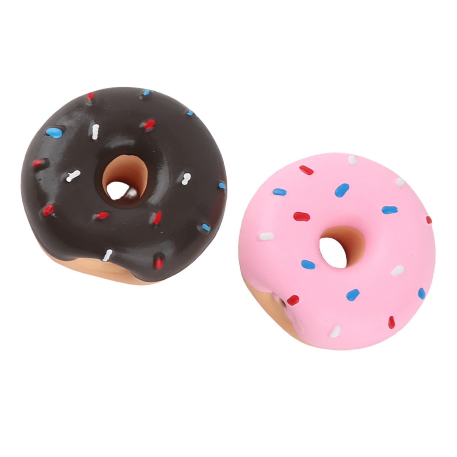 Acouto Dog Toy Lateex Doughnut Shape with Sound 2 Pack for Small Breed Teeth Cleaning, Brown Pink 6.3cm Diameter Interactive Chewing for Boredom Relief Indoor Play