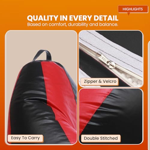 Image of Sattva Classic 2XL Sofa Style Bean Bag Chair with Beans Filled | Faux Leather Bin Bags Sofa Set with Filled Beans for Adults | Beam Bag, Large Beanbags for Home & Office - Black & Red