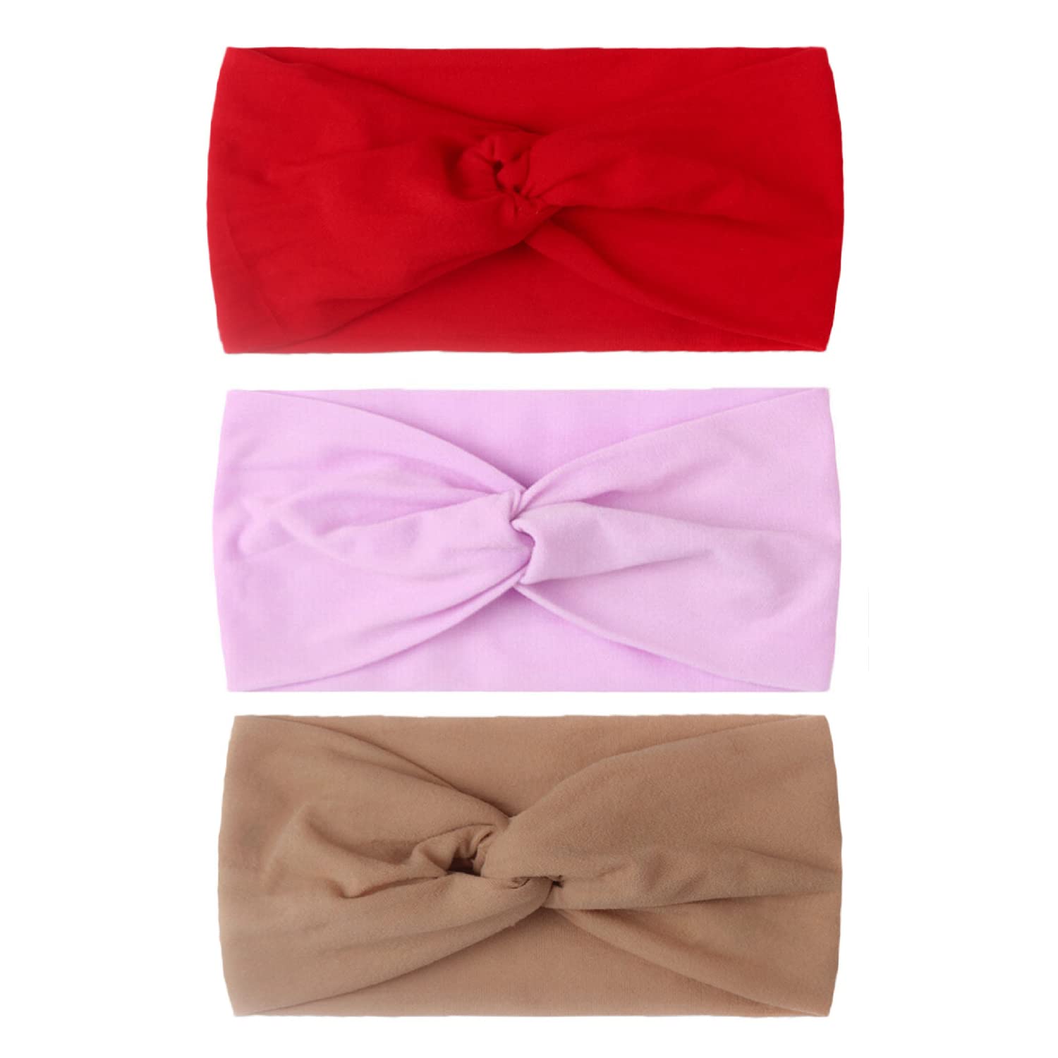 SYGA Pack Of 3 Baby Headbands Soft Nylon Cross Strechable Hairbands For Newborn Infant Toddlers Kids 0-3 Year (Red-Purple-Coffee)-image-30