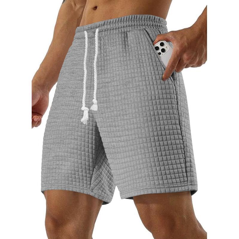 Casual Gym Bermuda Shorts Mens Summer Fashion Loose Solid Color Athletic Drawstring Elastic Waisted Shorts Pockets