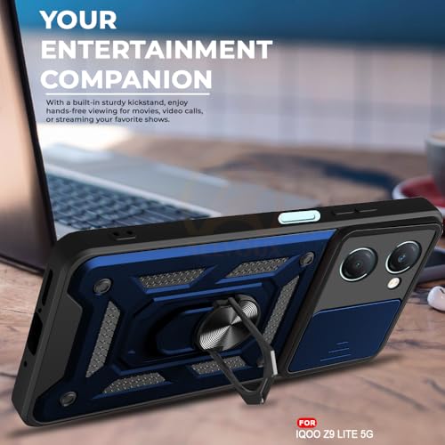 Image of Armor Bumper Back Cover Case for iQOO Z9 Lite 5G /Vivo T3 Lite 5G /Vivo Y18 /Y18e /Y03 Rotating Camera Cover, Ring Holder & Kickstand | Heavy Duty & 360 Degree Protection Back Cover (Blue)