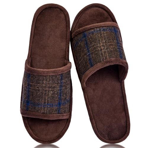 Image of Magtoe House Slippers for Men Open Toe Soft Comfortable Indoor Slip on Mens Slides Sandals Memory Foam for Bedroom Spa Living Room, All Seasons