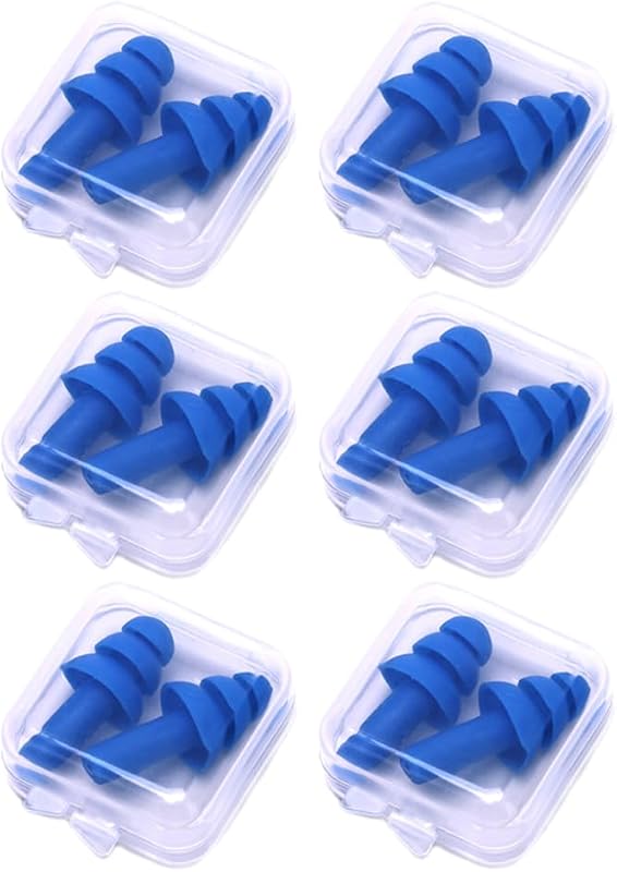 Swimming Earplugs, 6 Pair - Comfortable, Waterproof, Reusable Silicone Ear Plugs for Swimming, Snorkeling, Showering, Surfing and Bathing (Blue)