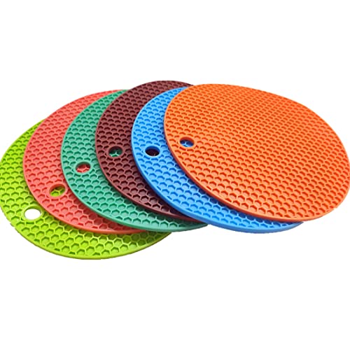 6 Pack Thick Round Silicone Pot Holders Mat, Heat Resistant Non-Slip Silicone Insulation Mat For Potholders, Cup, Jar Opener, Spoon Holder #TOP7