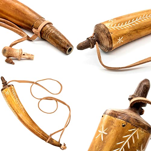 Mythrojan Hand Carved Powder Horn With Leather Strap For Civil War Re-Enactment Black Powder - Mountain Man Reenactment - Beige Color #TOP3
