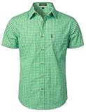 LucMatton Men's Gingham Short Sleeve Button Down Shirt Cotton Regular Fit Plaid Dress Shirts with Pocket Green X-Large