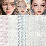 5 Sheets Face Sticker Rhinestone Heart Star Glitter Tattoo Makeup Supplies Women Facial Eye Forehead Body Valentine's Day Masquerade Party Decoration