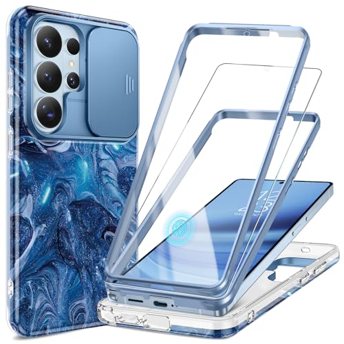 Image of GVIEWIN for Samsung Galaxy S26 Ultra Case, [Slide Camera Cover & Built-in HD Screen Protector] [2 Front Frames] Shockproof Military Grade Protective Marble Phone Case for S26 Ultra 6.9 inch (Star Abyss)