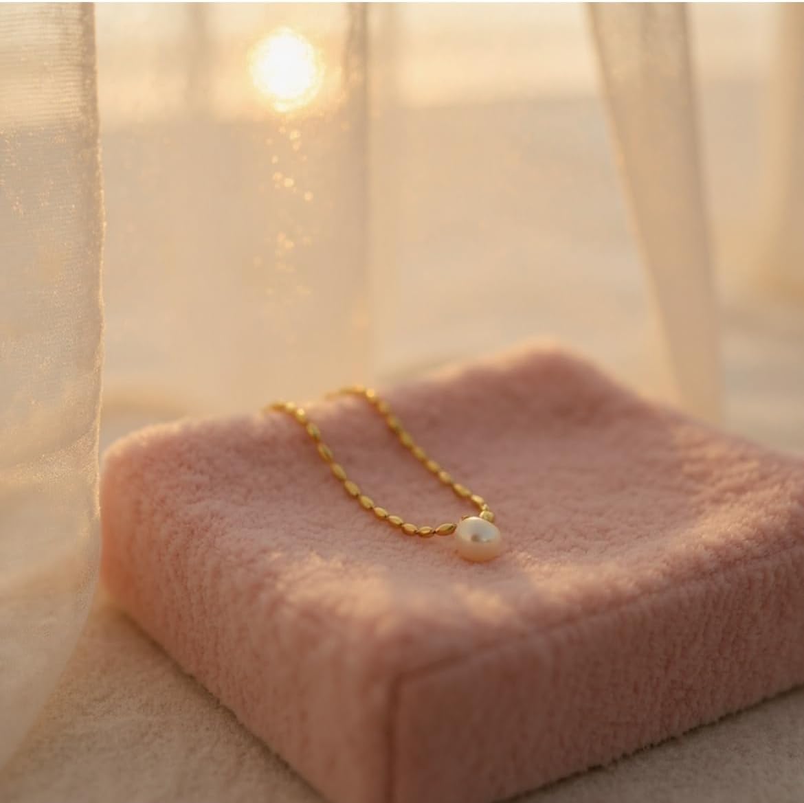 18K Yellow Gold Plated Stainless Steel Rice Seed Necklace with Freshwater Pearl, 18 inch, Tarnish Risistant- Nickel Free, Hypoallergenic, Waterproof - Image 3