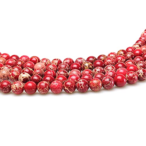 Jartc Natural Stone 6 Colors Sea Sediment Imperial Jasper Round Loose Beads For Jewelry Making (8Mm, Red) #TOP2