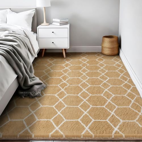 Tapete Shaggy suave 274x183 cm beige y blanco miniatura 6