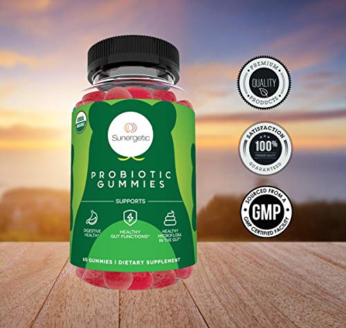 Image of Sunergetic Certified Organic Probiotic Gummies - Daily Probiotic Gummies to Help Support Digestion, Gut Health & Immune System - 5 Billion CFU - 60 Strawberry Flavored Probiotic Gummies