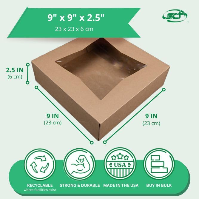 SCT Kraft Window Bakery Pack (12 Pack) 9x9x2.5, Auto Pop-Up Containers for Pies, 9 inch Brown Bakery Pack, Cookie Box with Window, 24133K-12 image 5