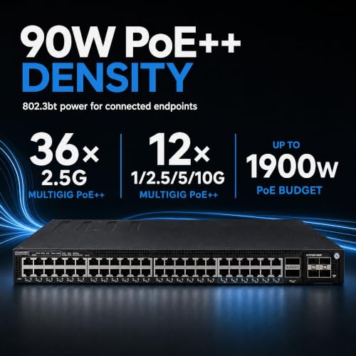 Image of Ruckus ICX7550-48ZP Managed Switch, 36x 2.5G Multigigabit PoE++ + 12x 1 /2.5 /5 /10G Multigigabit PoE++, 2x 40 /100GbE QSFP+ + Modular Expansion Slot Uplinks, up to 1900W Power Budget - ICX7550-48ZP