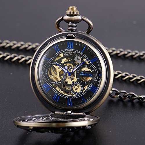 Image of Hand Winding Hollow Roman Numerals Mechanical Pocket Watch Steampunk Mens Watches