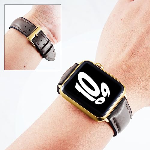 BINLUN Compatible with Apple Watch Bands Leather Soft Silicone Inner Hybrid Sweatproof 42mm 44mm 45mm 46mm 49mm Watch Strap for iWatch Ultra SE Series 11/10/9/8/7/6/5/4/3/2/1(Gold Buckle,Deep Brown) - Image 4
