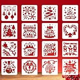 16Stück Schablonen Weihnachten Set,Schneespray Fenster Schablone Zeichenschablonen Malschablonen...