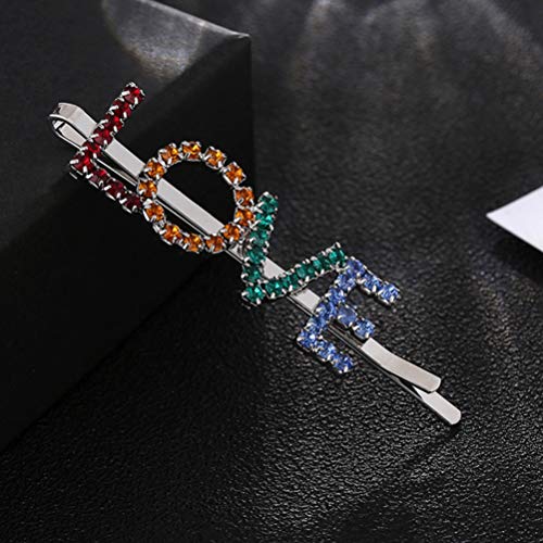 Pixnor 3 peças grampos de cabelo para palavras, strass colorido amor inglês, grampos de cabelo, gram