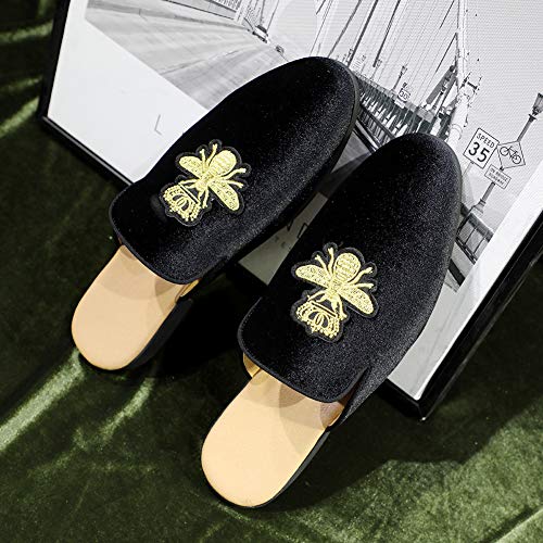 Image of FLQL Mens Shoes Luxury Velvet Gold Buckle Slip-on Penny Loafers Casual Smoking Slippers Indoor Outdoor Sandals Black Size 7-13