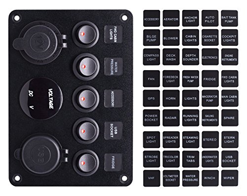 Cllena Dual Usb Socket Charger 2.1A&2.1A + Led Voltmeter + 12V Power Outlet + 5 Gang On-Off Toggle Switch Multi-Functions Panel For Car Marine Boat Rv Truck Camper Vehicles (Red) #TOP4