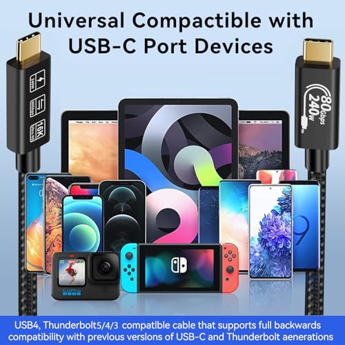 CHENLENIC USB4 Cable, with Thunderbolt 5 Cable, 240 W Charging, 80 Gbps Data, gen4,16K@60Hz 4K120Hz HDR, USB C to USB C, for Hub, Dock, M2, M3, SSD, Laptops, Monitor (TB5 80G 240W 1M) - image 9