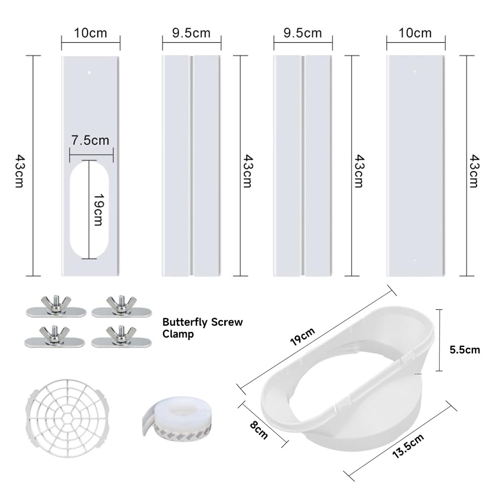 Kit Ventana Aire Acondicionado Portátil, Placas de Sellado de Ventana Corredera de Aire Acondicionado, para Manguera de Escape de 13 cm en Antihorario/en Horario y de 15 cm en Antihorario