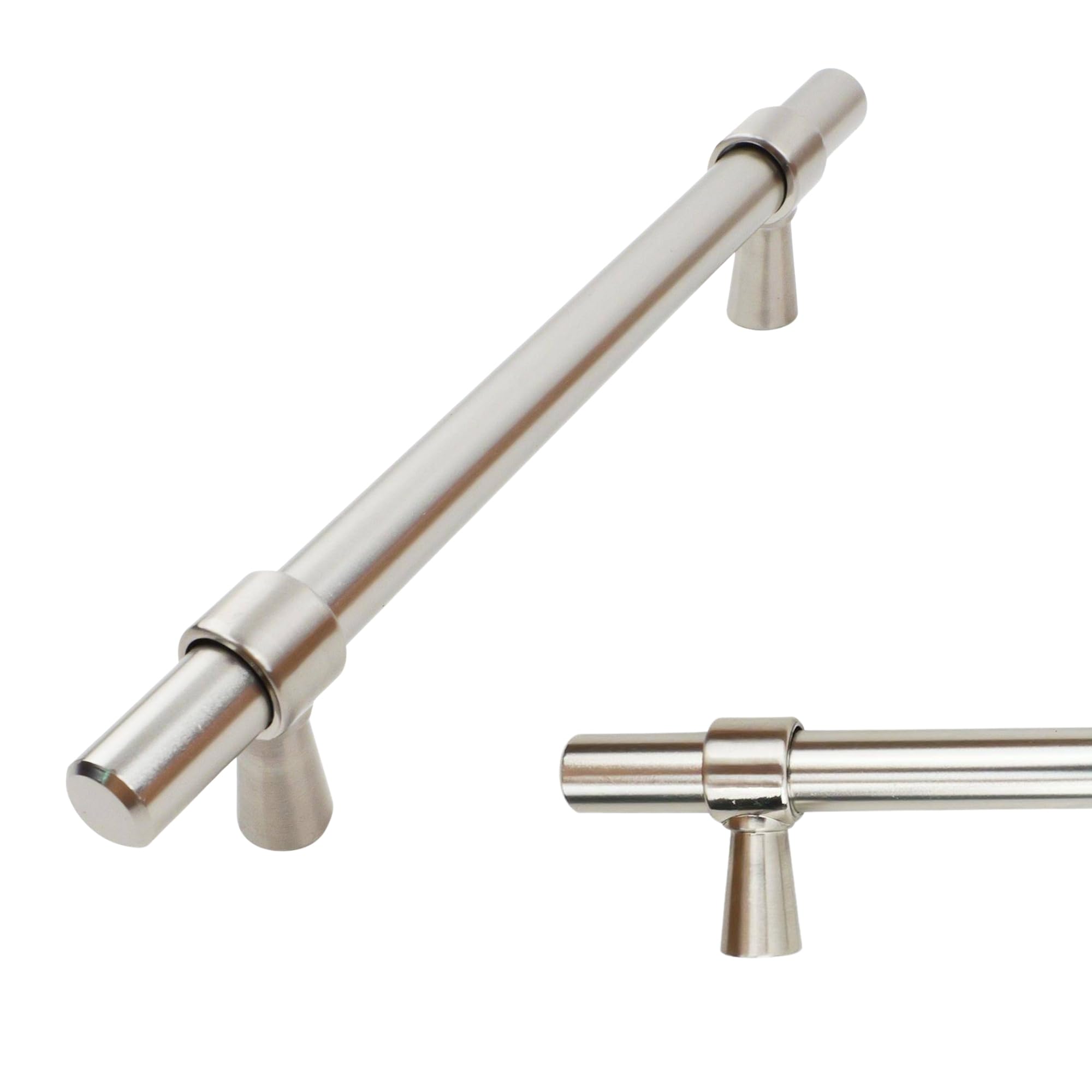 keypak 10 Pack Smooth T-Bar Cabinet Handles, 128mm Hole Centres, Satin Nickel - Modern Drawer Pulls for Kitchen Cupboards, Wardrobe Doors, Dresser
