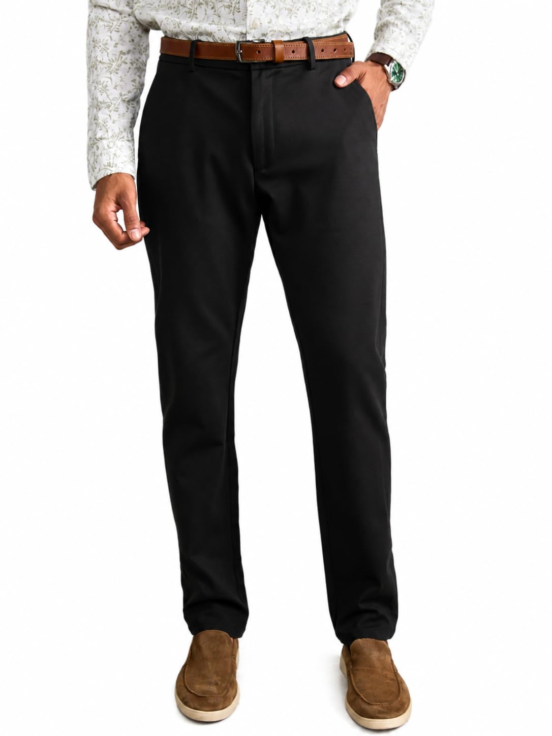 blue buddha Men Slim Fit Mid Rise Dobby Casual Trousers, Light Grey-picture-15
