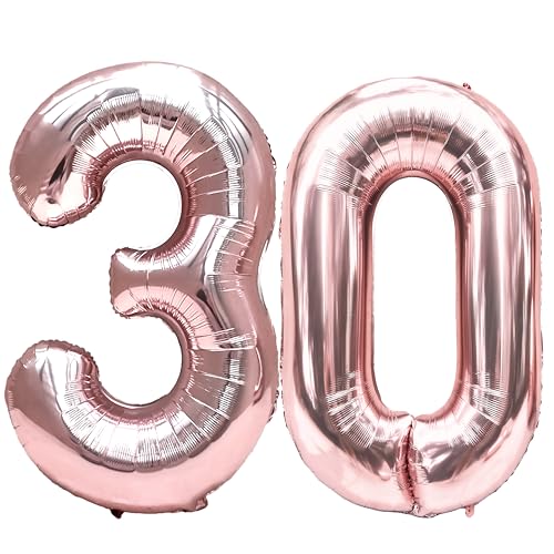 FIROMI 30 Foil Number Balloons Rose Gold 40-inch Big Mylar Balloon Numbers