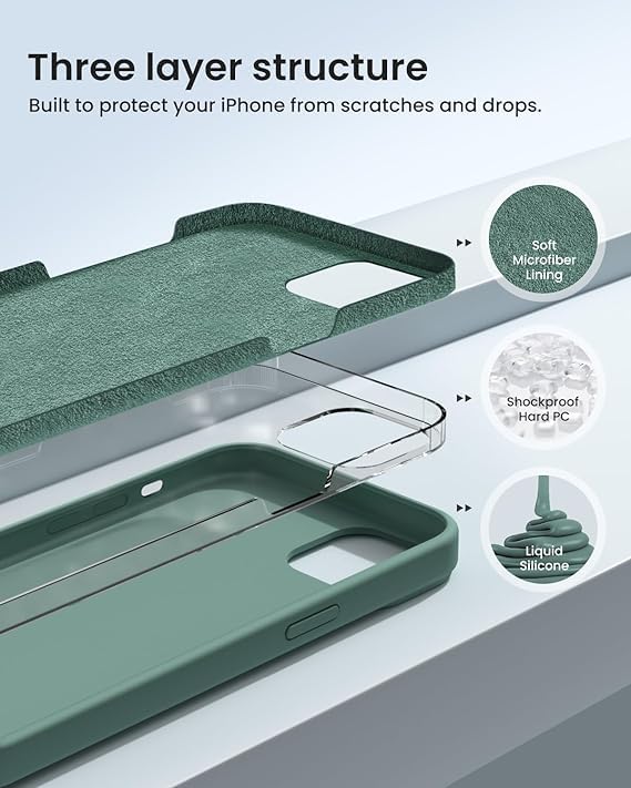 Image of MIDOS Back Cover Compatible with iPhone 15 Case Liquid Silicone Full Protection Shock Proof Back Cover for iPhone 15 (Pine Green)