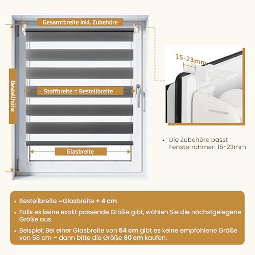 Grandekor Doppelrollo Klemmfix ohne Bohren 90x230 cm (Stoffbreite 90 cm) – Ansicht 6