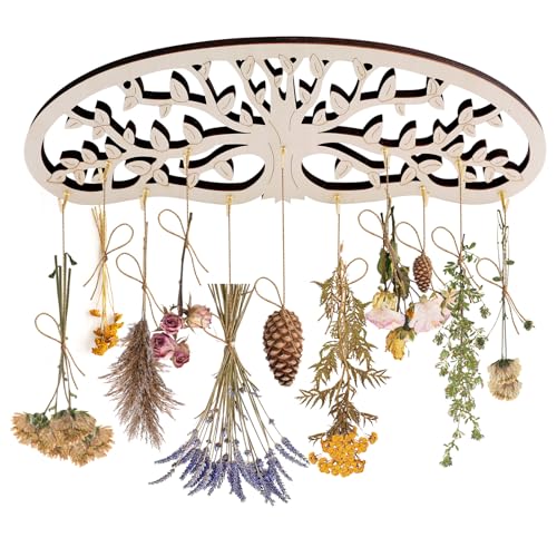 Herb Drying Rack Hanging - Tree of Life Design Wall Decor with 11 Hooks for Kitchen, Garden | Saving Space Herb & Flower Dryer, Gift for Gardeners, Crafters, Kitchen Witches